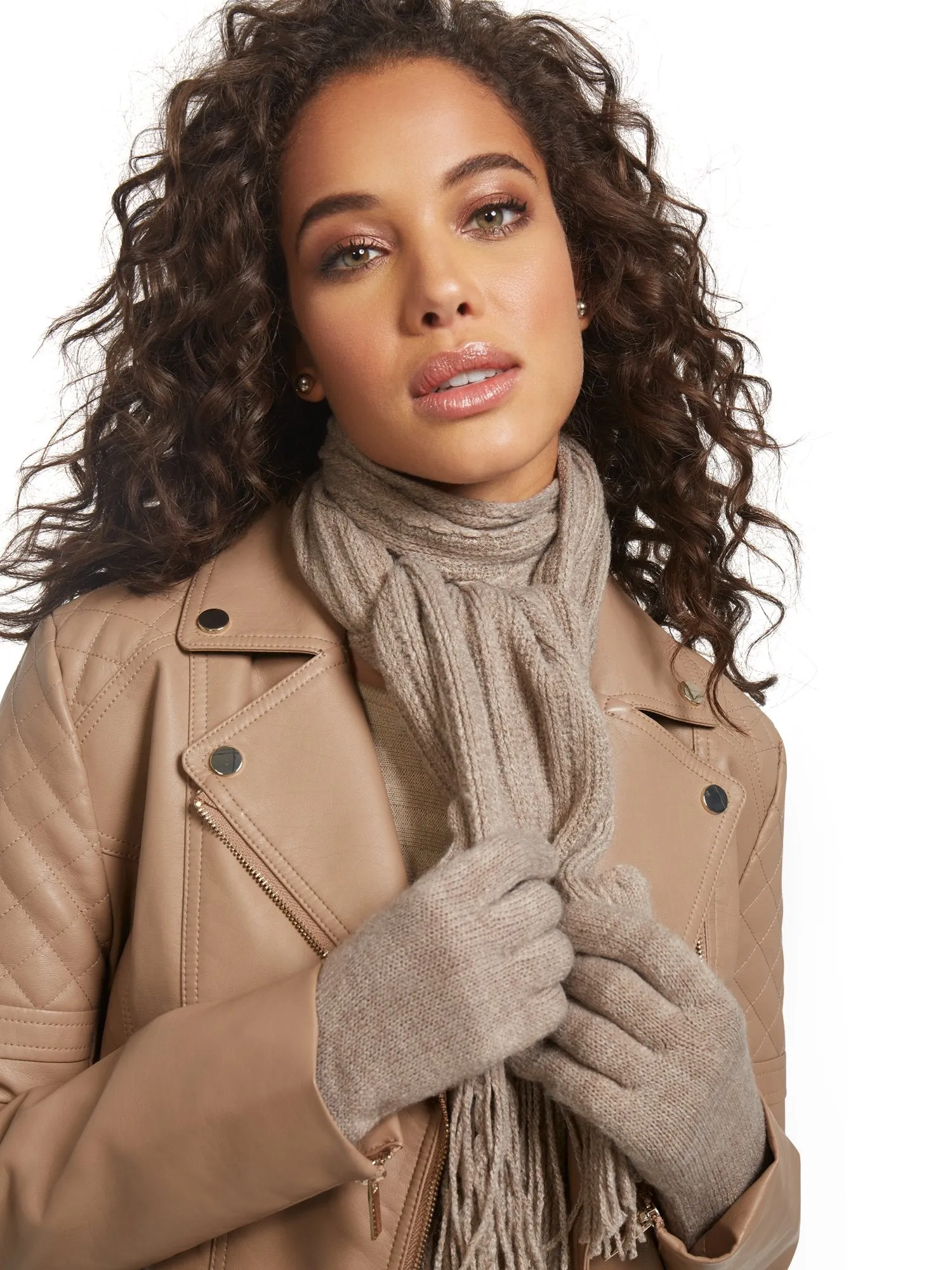 2-Piece Honeycomb Knit Scarf & Gloves Set