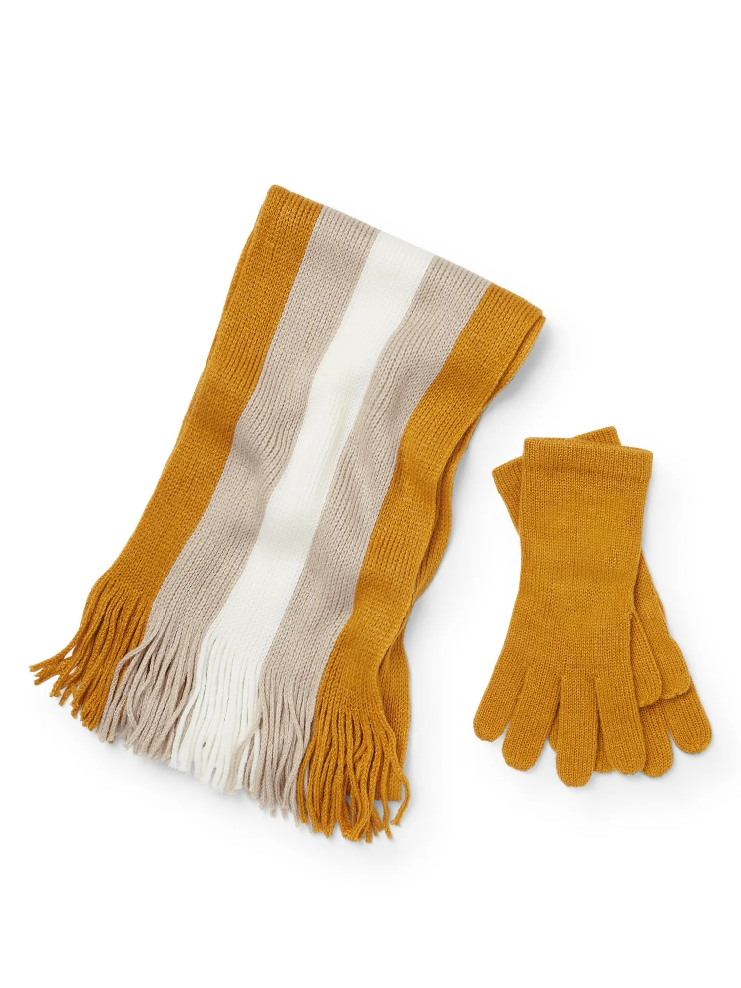 2-Piece Striped Knit Scarf & Gloves Set