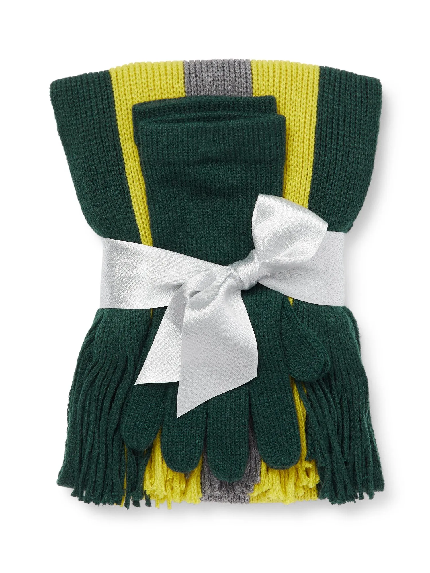 2-Piece Striped Knit Scarf & Gloves Set