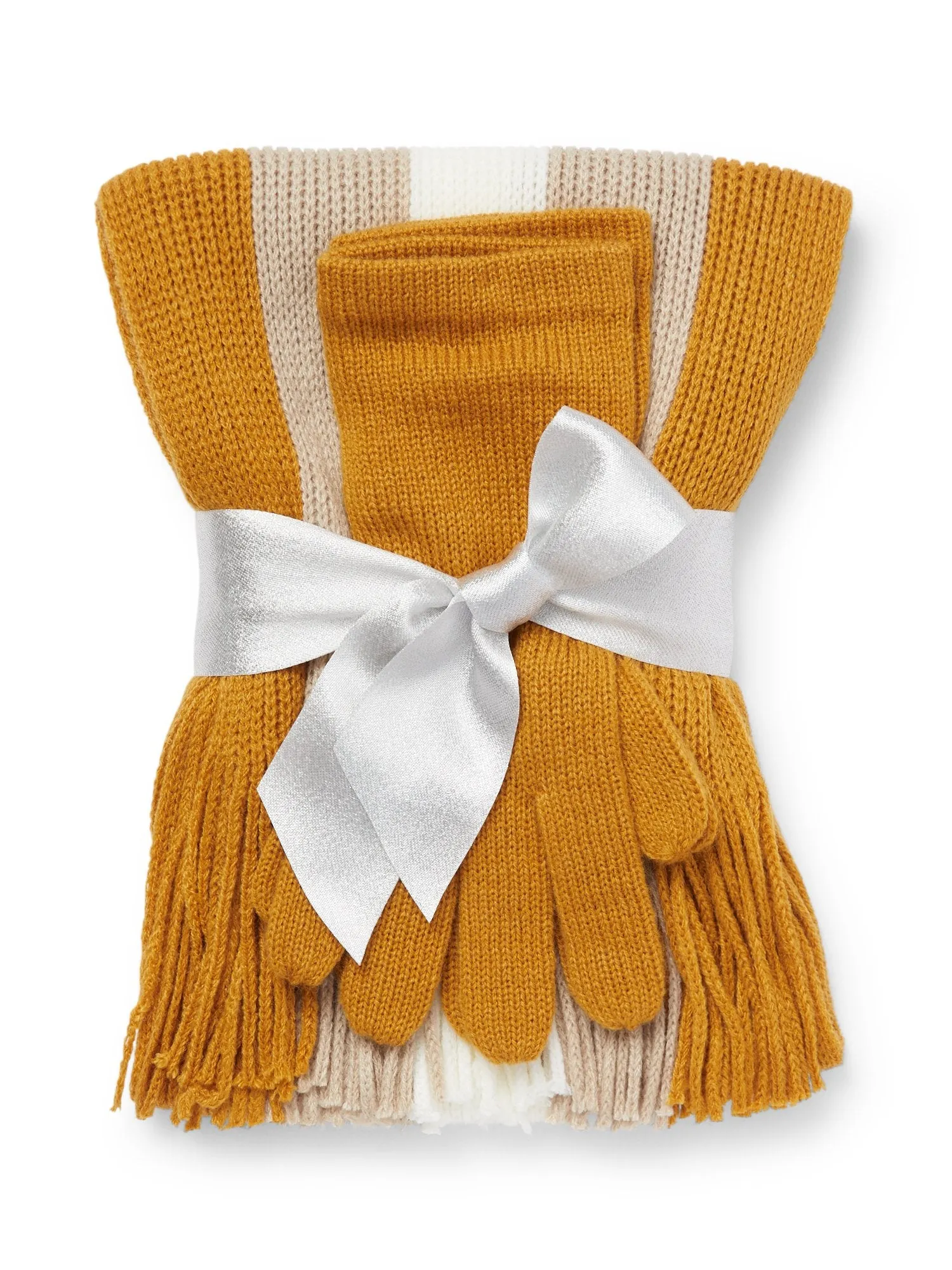 2-Piece Striped Knit Scarf & Gloves Set