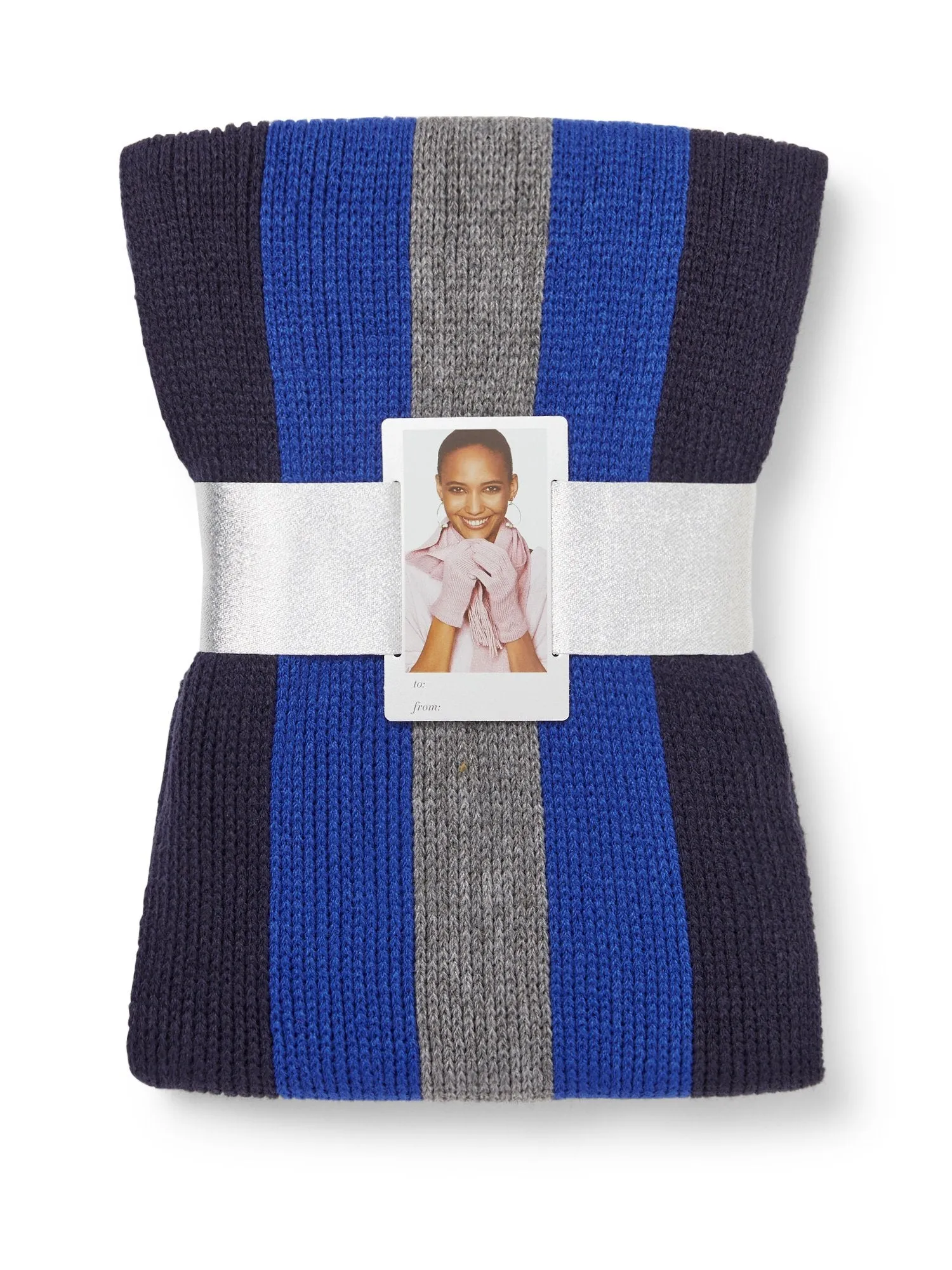 2-Piece Striped Knit Scarf & Gloves Set