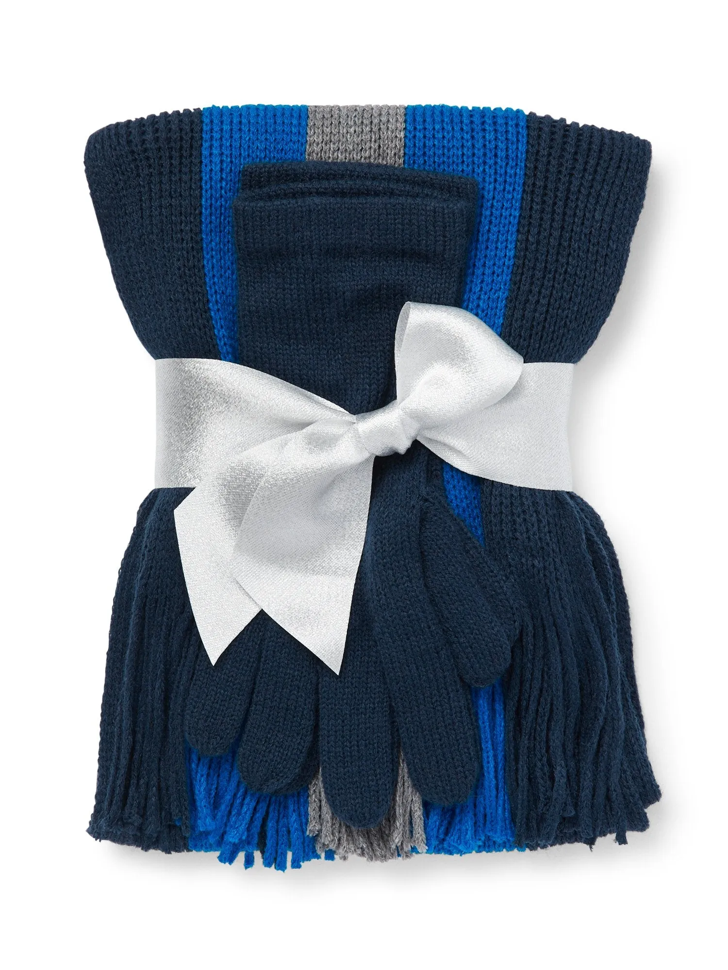 2-Piece Striped Knit Scarf & Gloves Set