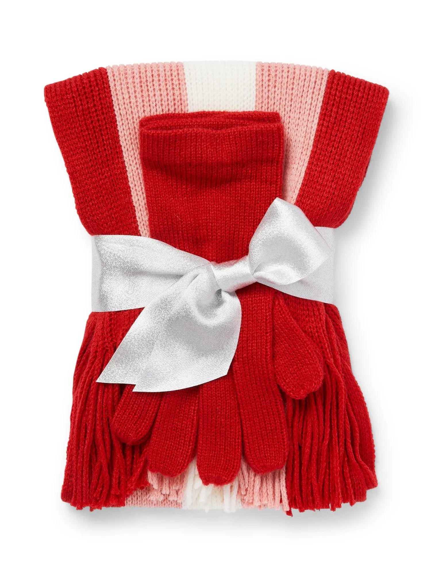 2-Piece Striped Knit Scarf & Gloves Set