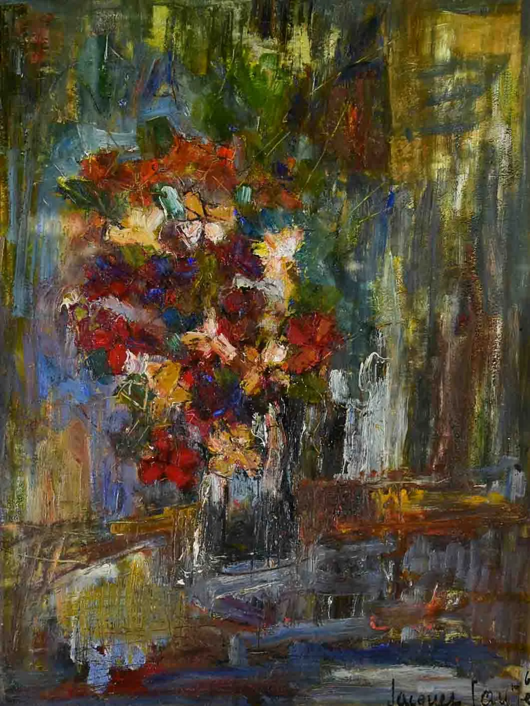 Abstract painting 'La fleur ancienne' signed Jacques Fauye? - oil on paper 1962 - 24½" x 30¼"