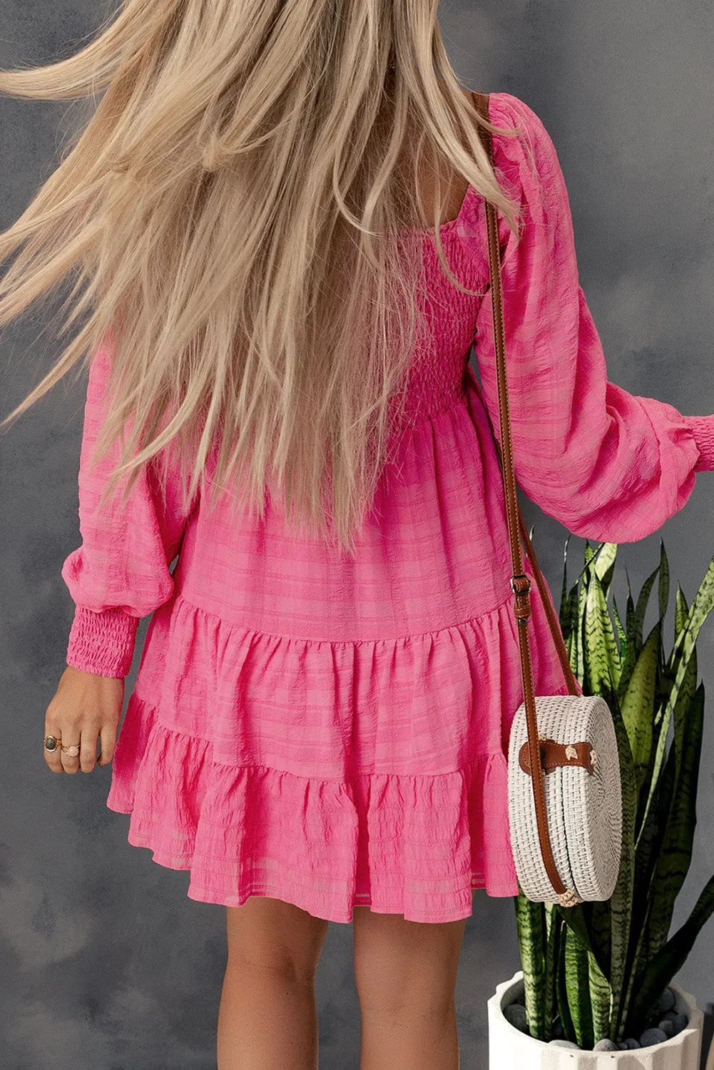 *App Exclusive* Smocked Square Neck Ruffled Mini Dress