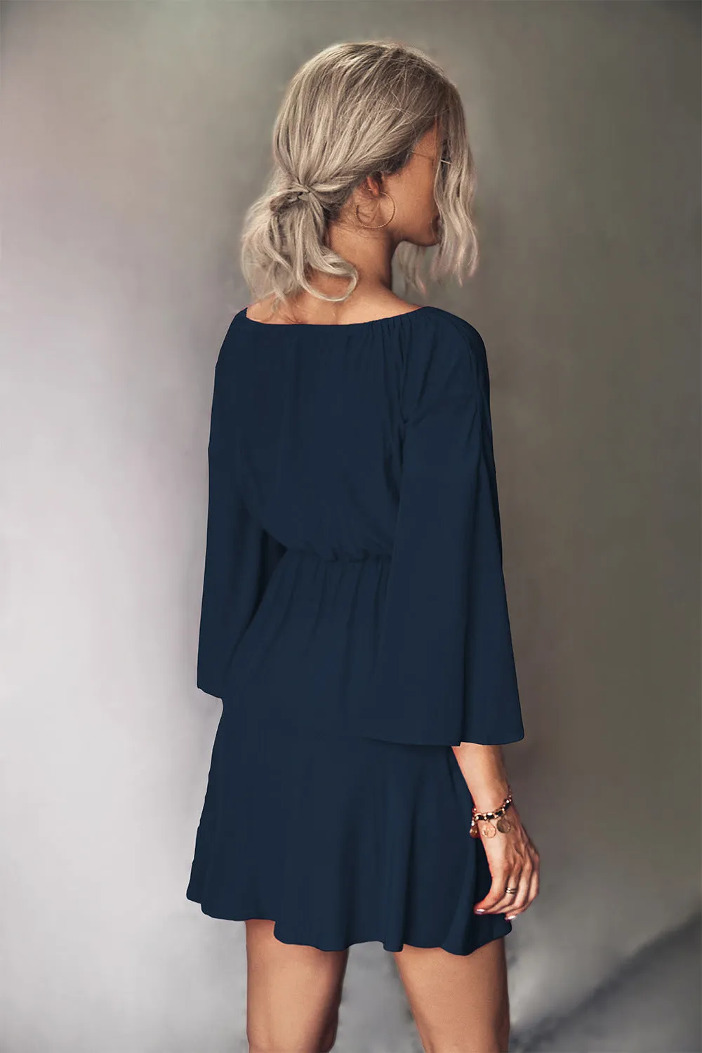 *APP EXCLUSIVE* Tie Neck Flare Sleeve Mini Dress