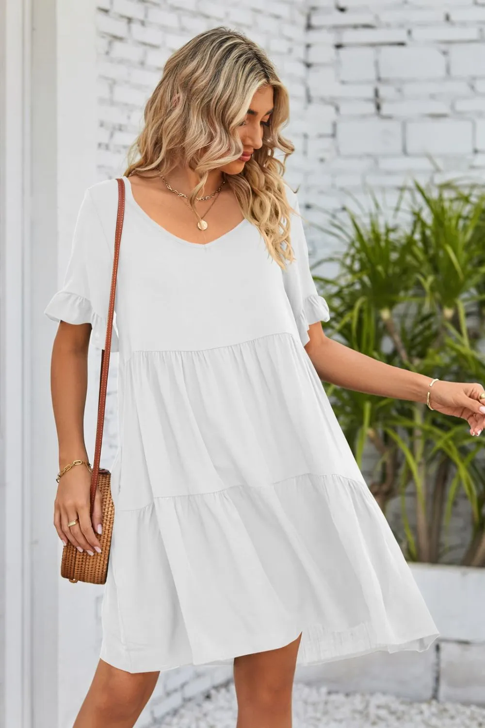 *APP EXCLUSIVE* Vneck Flounce Sleeve Tiered Dress