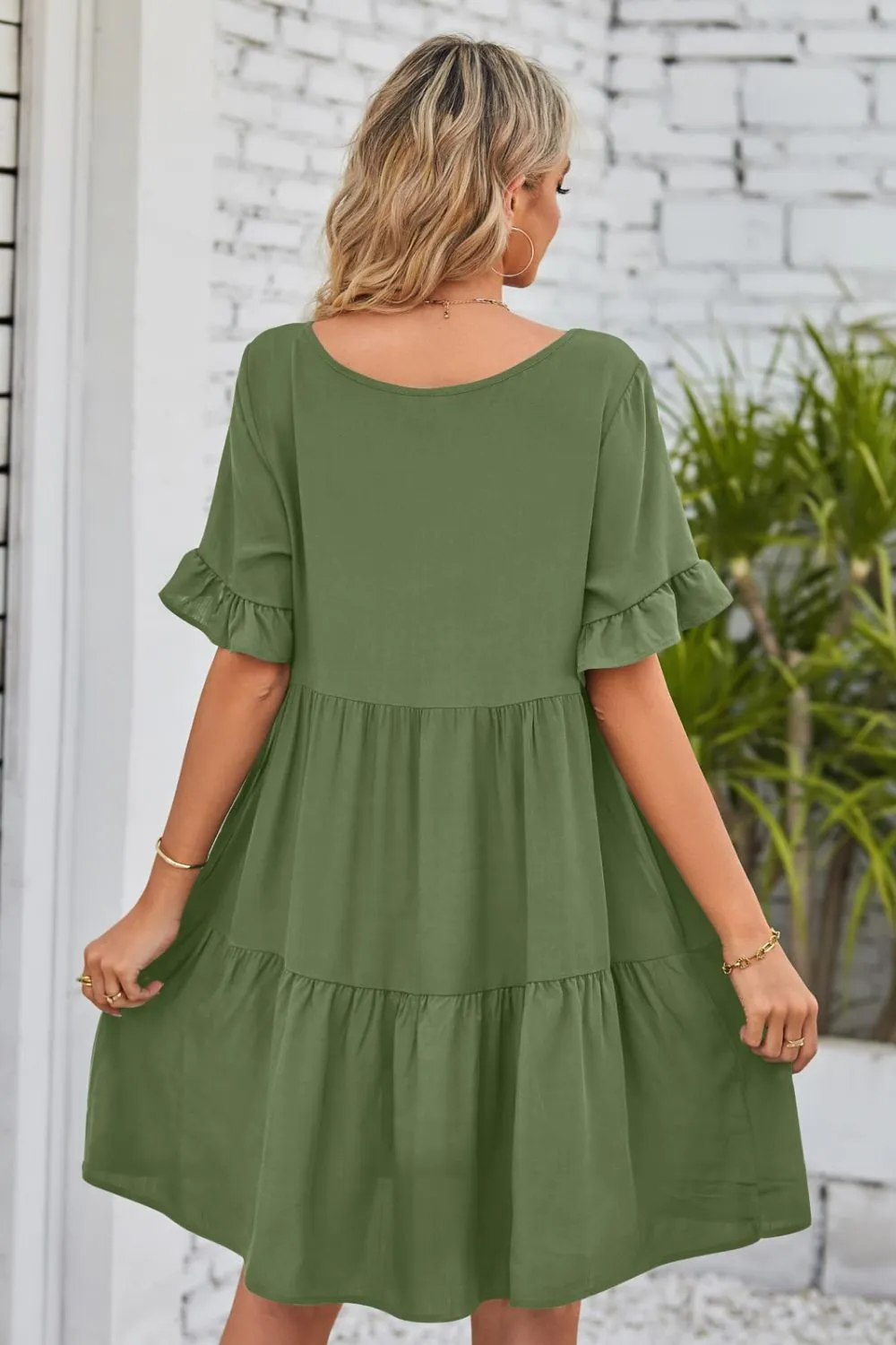 *APP EXCLUSIVE* Vneck Flounce Sleeve Tiered Dress