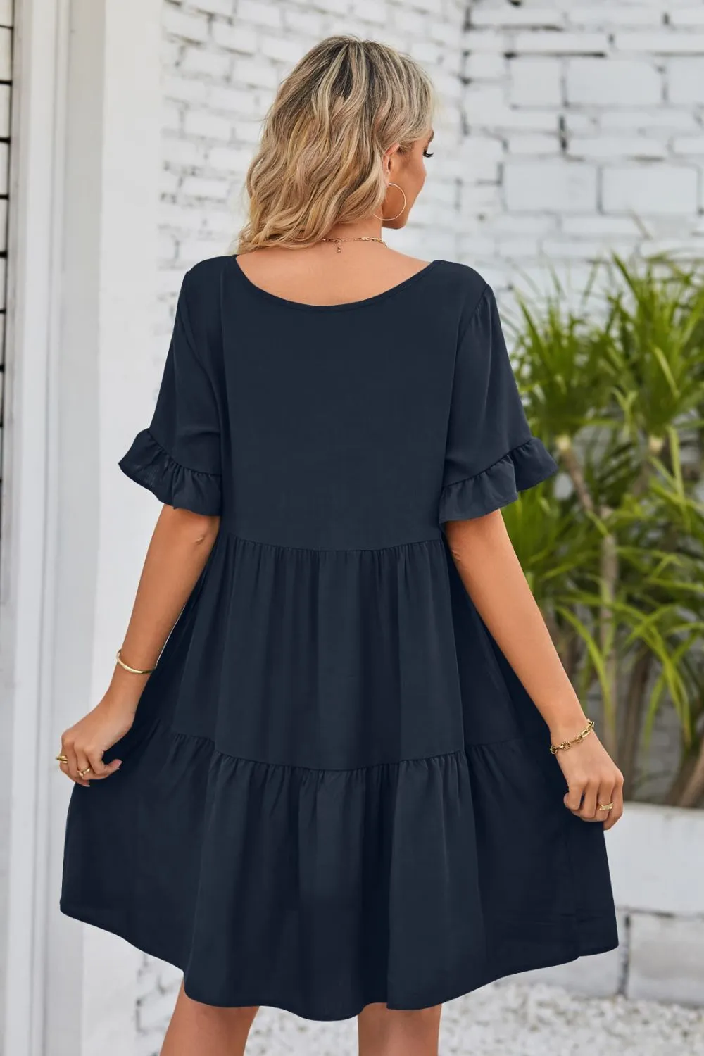 *APP EXCLUSIVE* Vneck Flounce Sleeve Tiered Dress