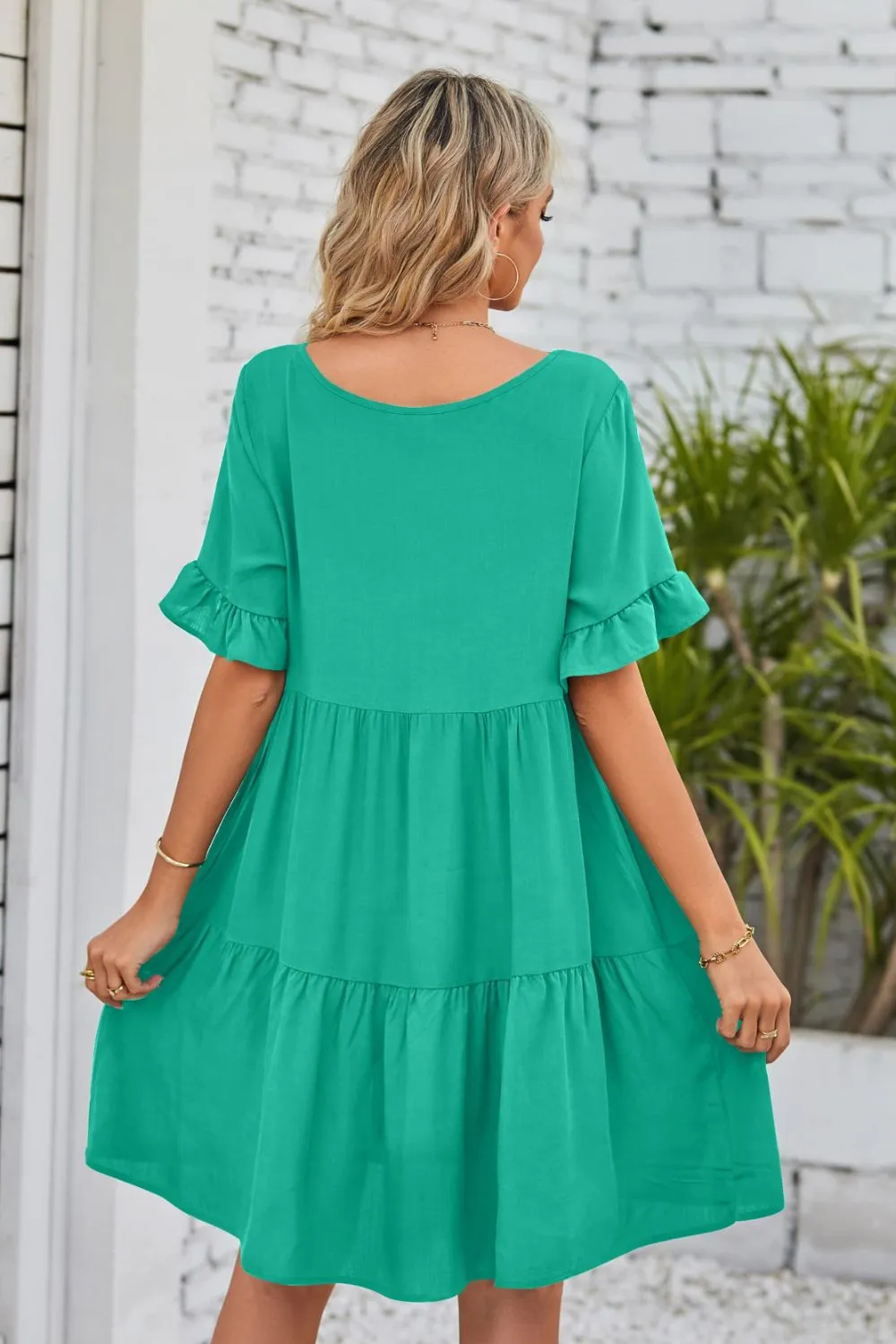 *APP EXCLUSIVE* Vneck Flounce Sleeve Tiered Dress