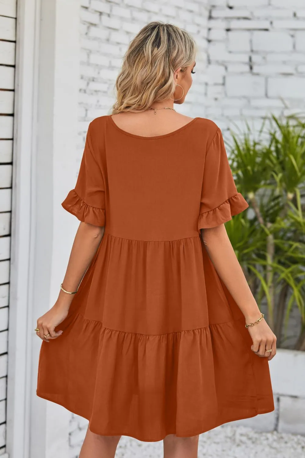 *APP EXCLUSIVE* Vneck Flounce Sleeve Tiered Dress