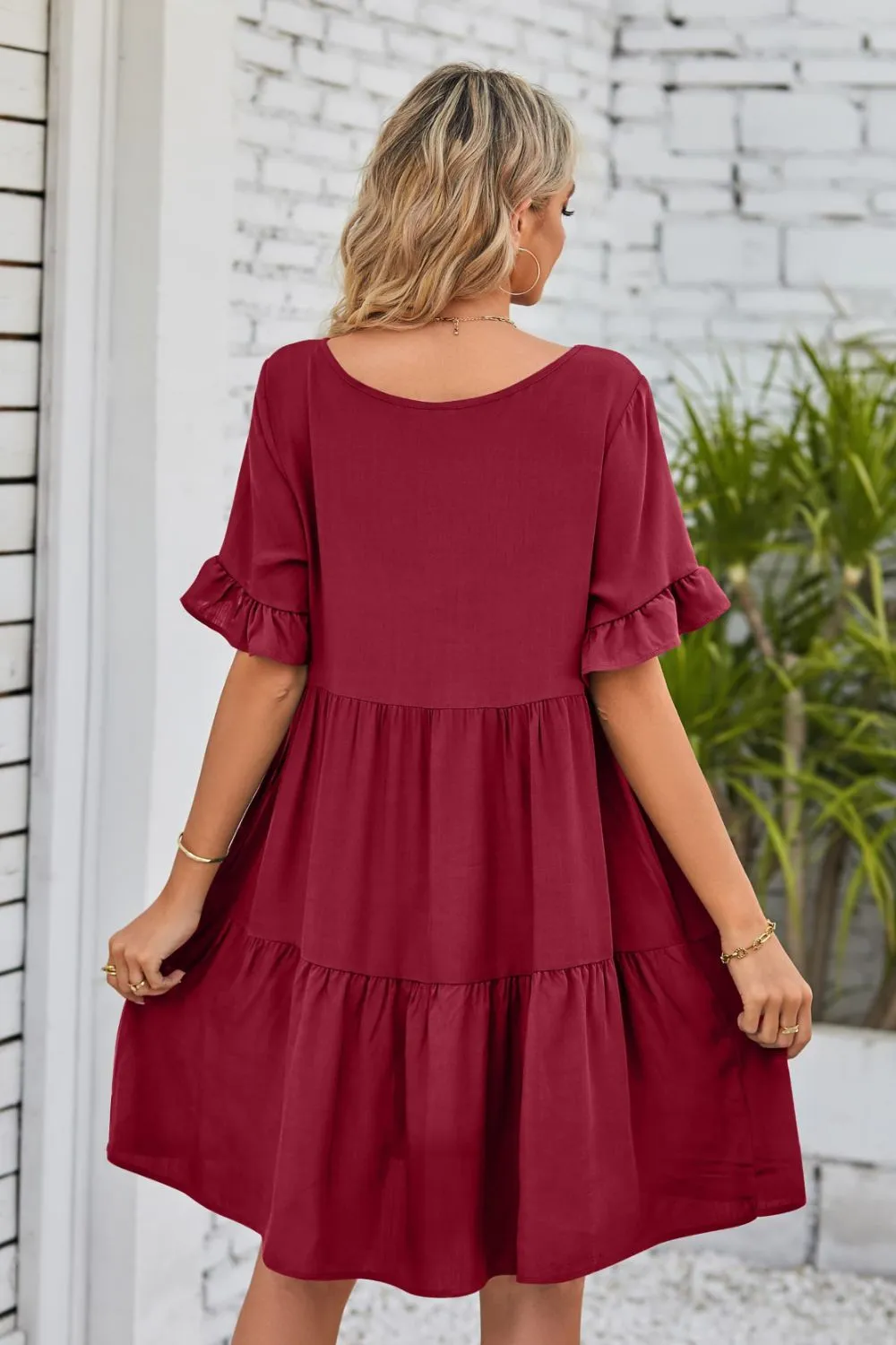 *APP EXCLUSIVE* Vneck Flounce Sleeve Tiered Dress