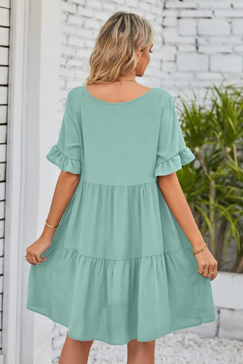 *APP EXCLUSIVE* Vneck Flounce Sleeve Tiered Dress