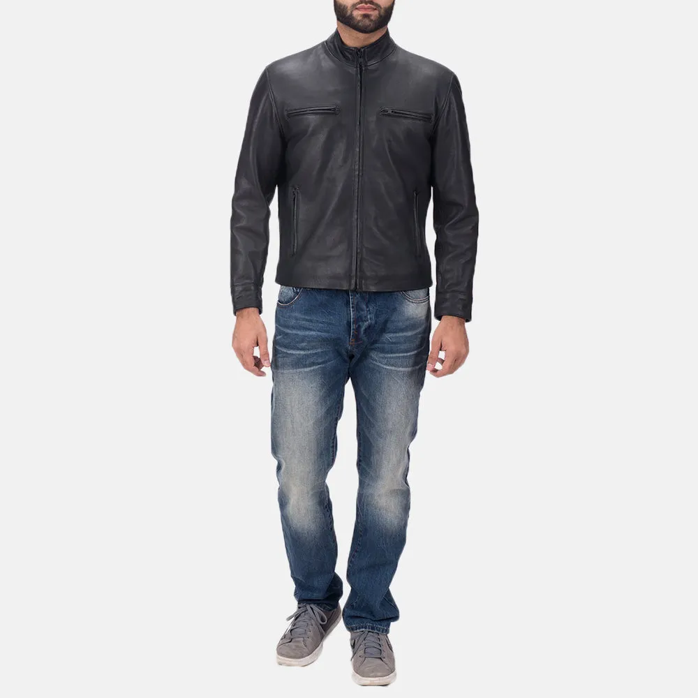 Austere Matte Black Leather Biker Jacket