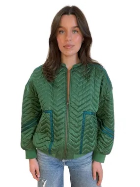 ba&sh Green Quilted Bomber Jacket. Size: 38