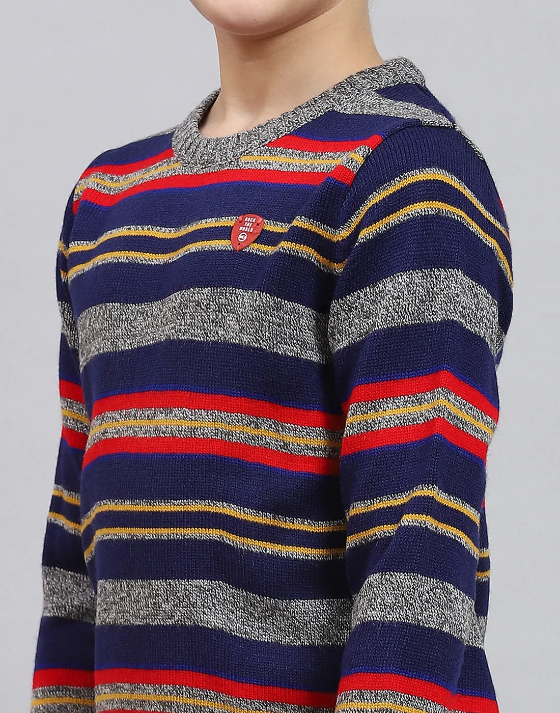 Boys Blue Stripe Round Neck Full Sleeve Sweater