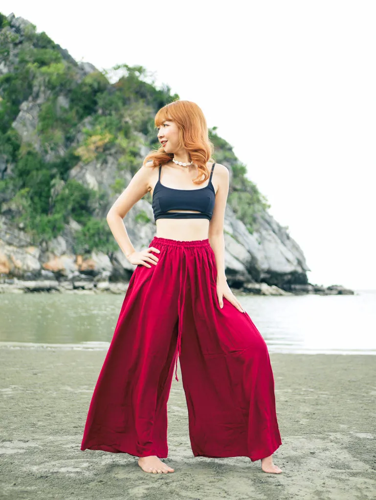 Burgundy Wide Leg Palazzo Pants