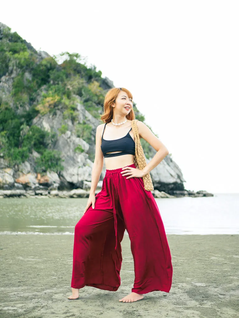 Burgundy Wide Leg Palazzo Pants