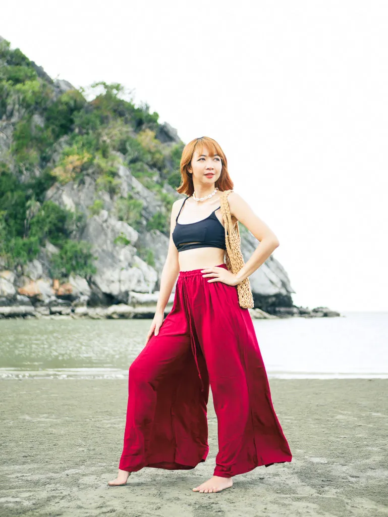 Burgundy Wide Leg Palazzo Pants