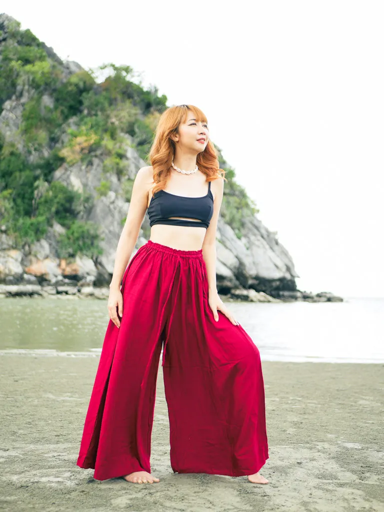 Burgundy Wide Leg Palazzo Pants