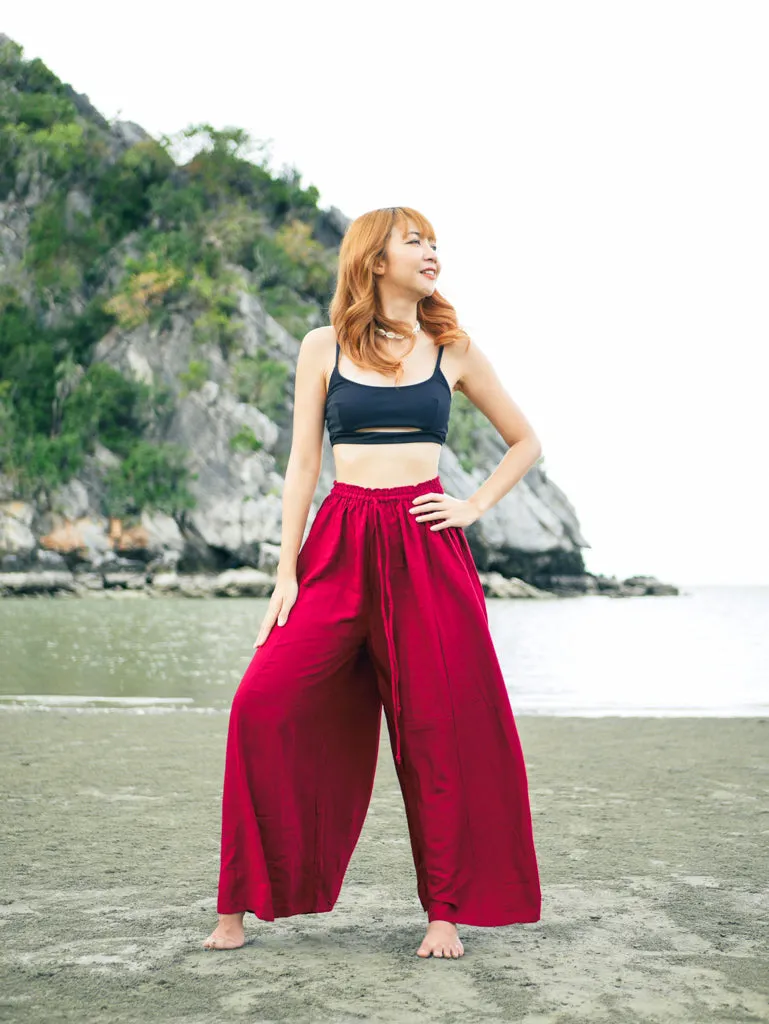 Burgundy Wide Leg Palazzo Pants