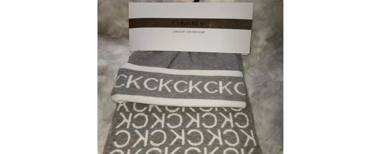 Calvin Klein Logo Muffler and Knit Hat, 2 Piece Set