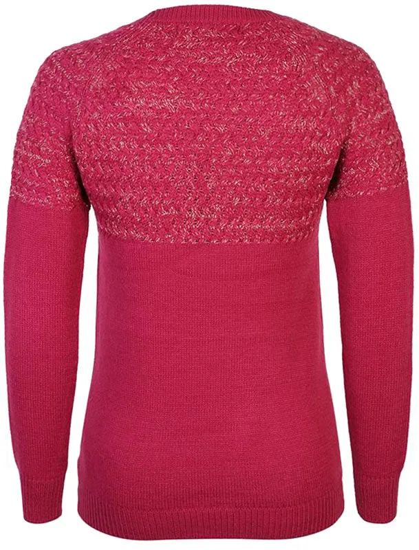 Carnation Knitted Jumper with Cross Stitch Gold Lurex Panel in Damson - Amara Reya