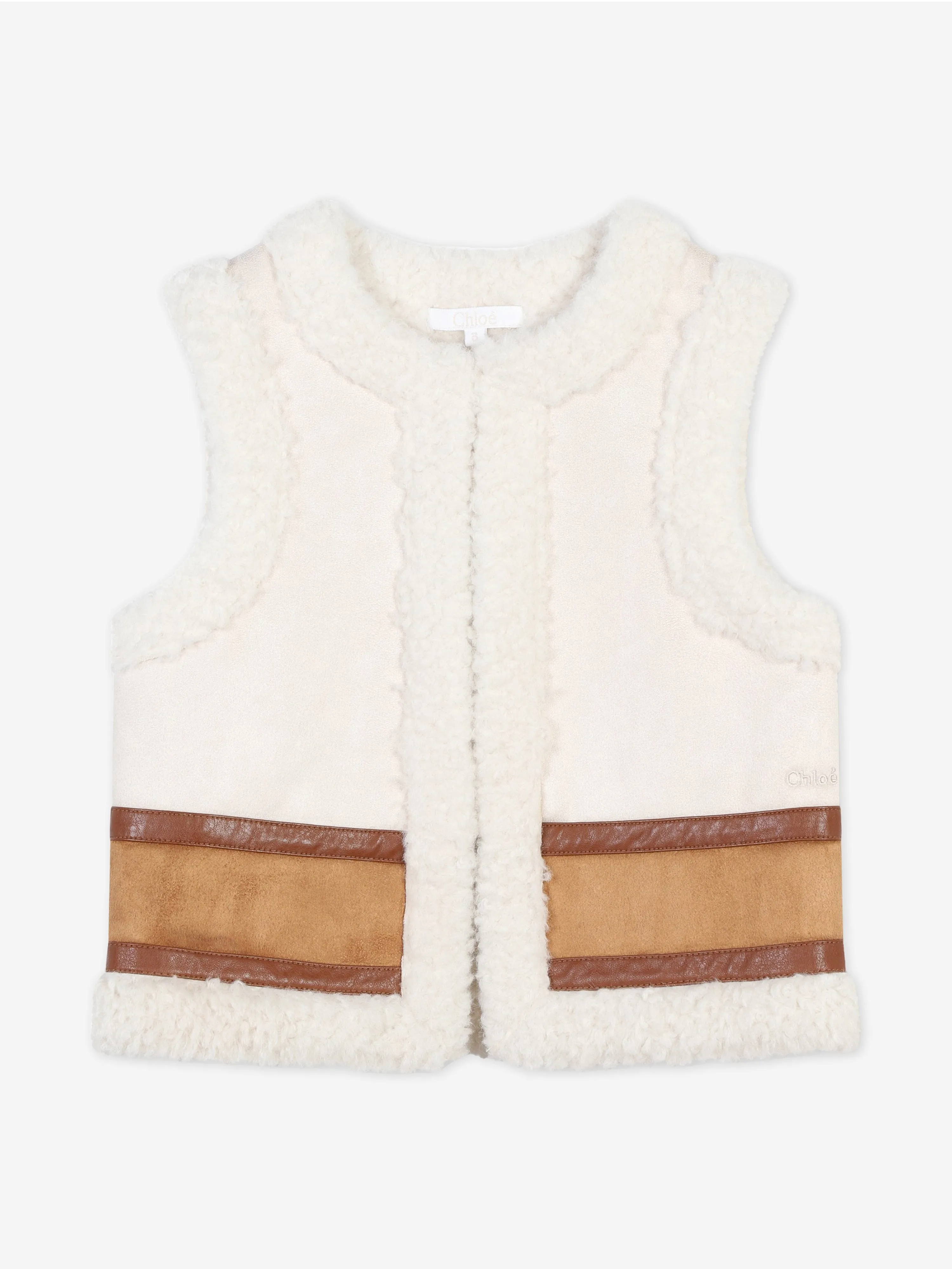 Chloé Girls Two-Tone Shearling Gilet in Brown