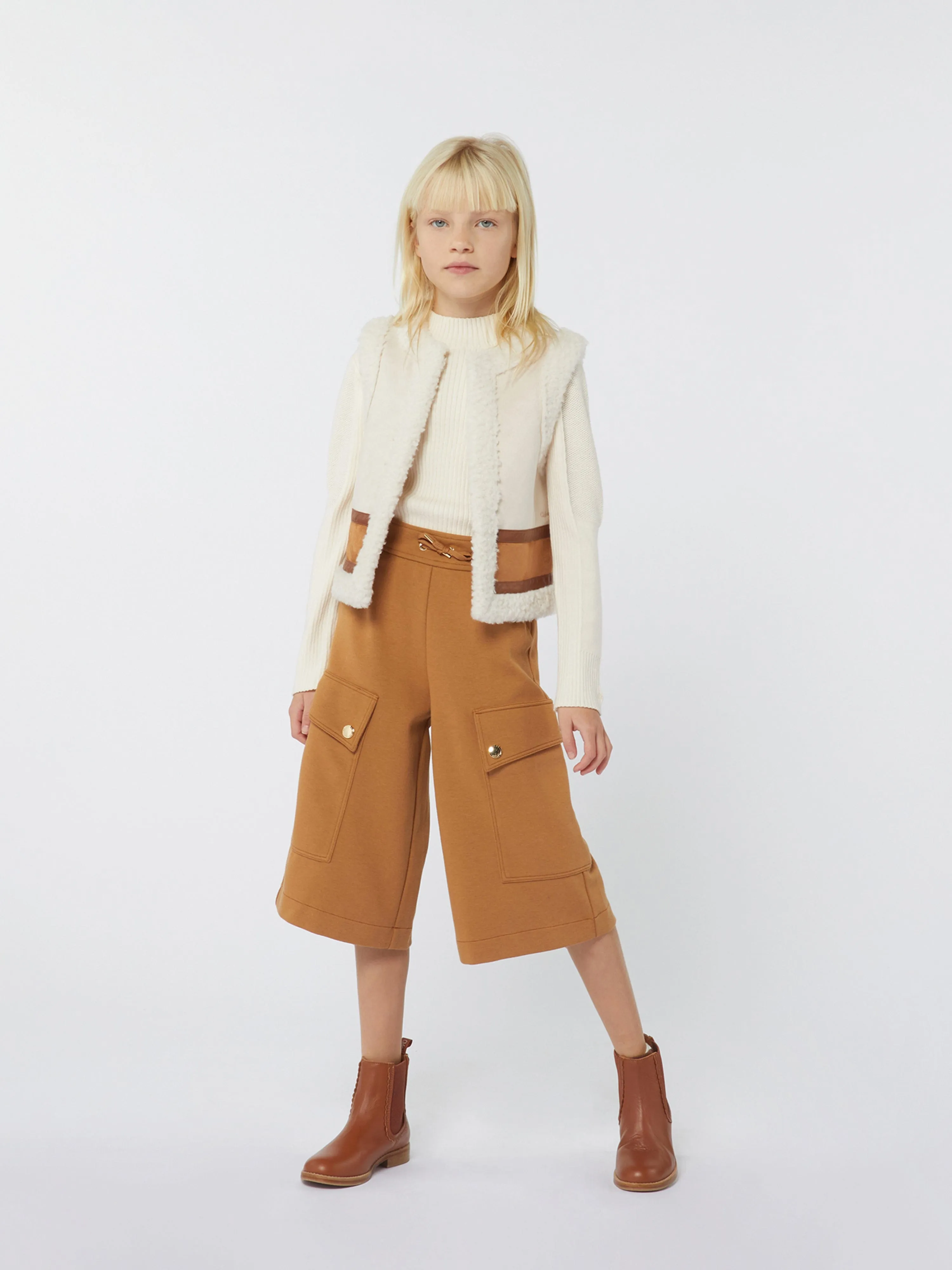 Chloé Girls Two-Tone Shearling Gilet in Brown