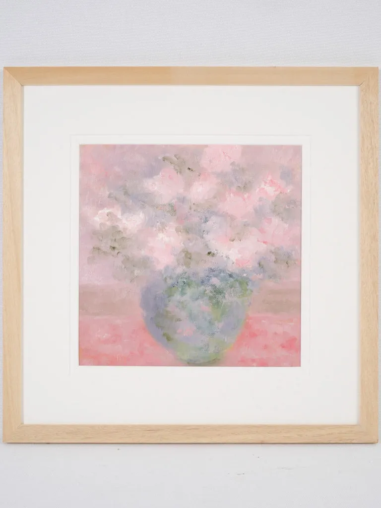 Contemporary floral painting by Karibou - “Fleurs roses” 16½" x 16½"