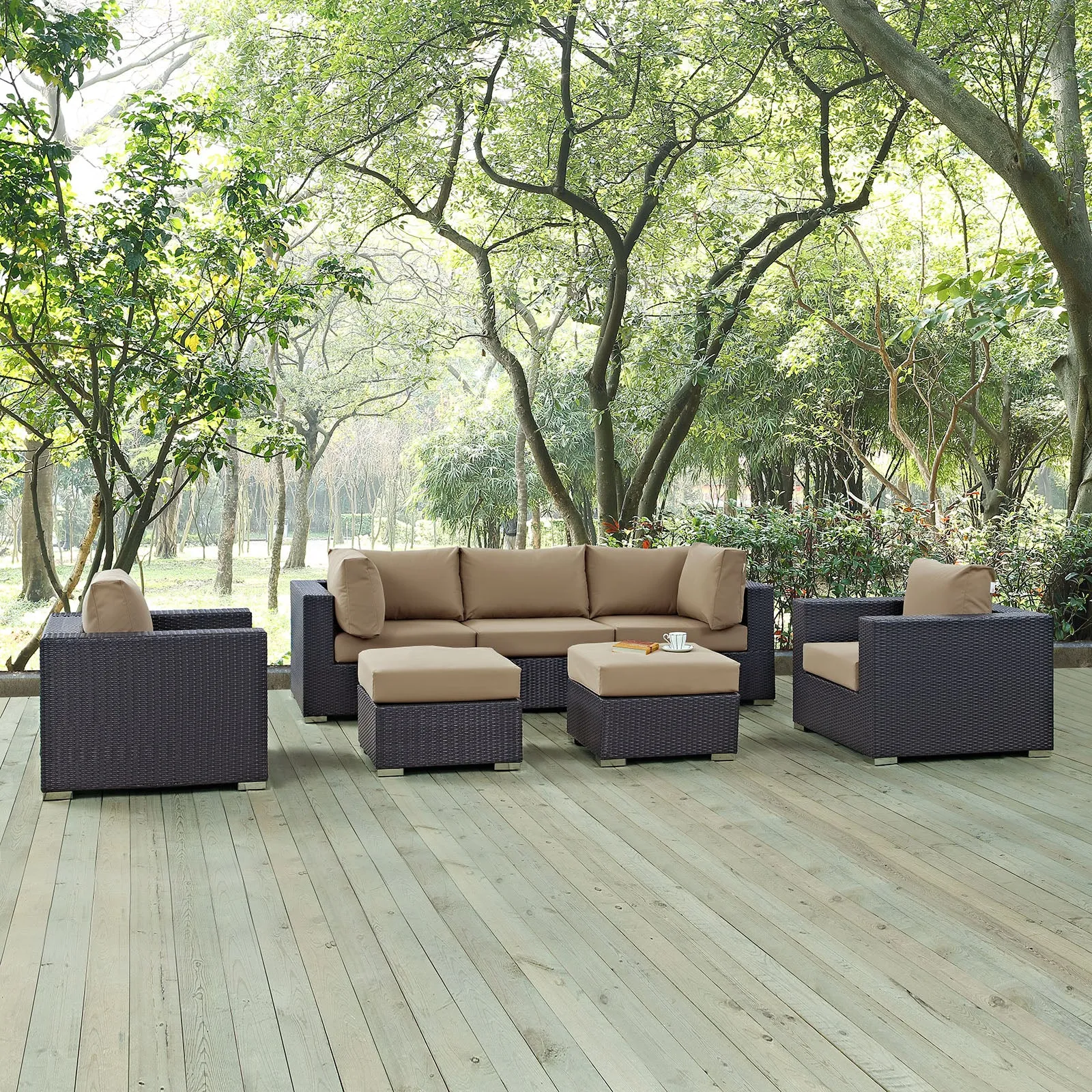 Convene 7 Piece Outdoor Patio Sectional Set Espresso Mocha EEI-2200-EXP-MOC-SET