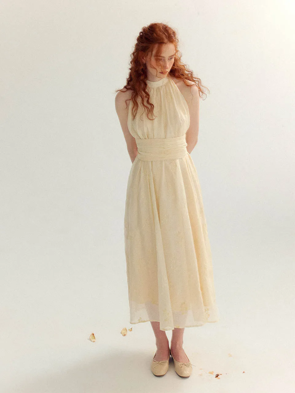 Cream halter neck long dress