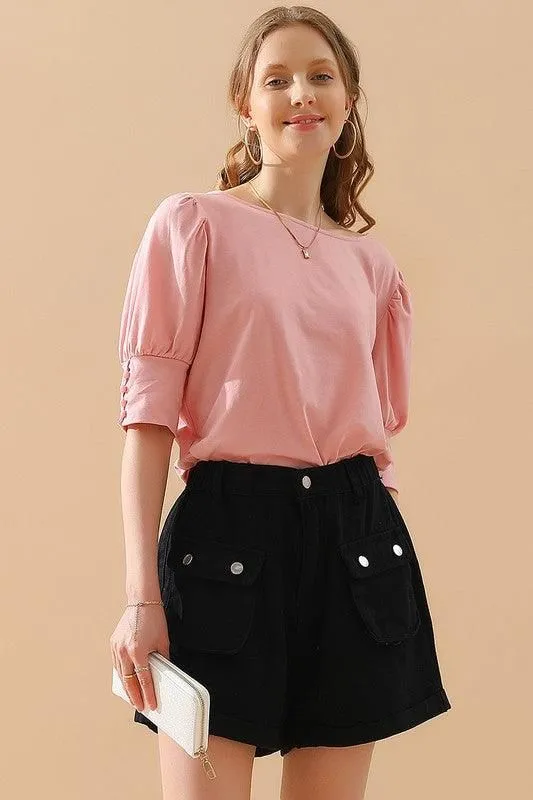 CREW NECK PUFF SLEEVE TUNIC TOP