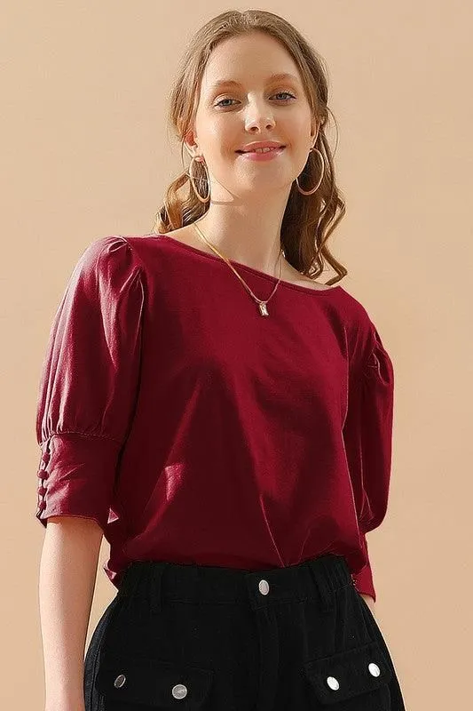 CREW NECK PUFF SLEEVE TUNIC TOP