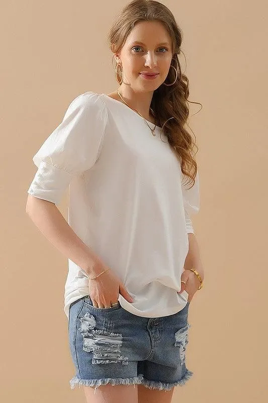 CREW NECK PUFF SLEEVE TUNIC TOP