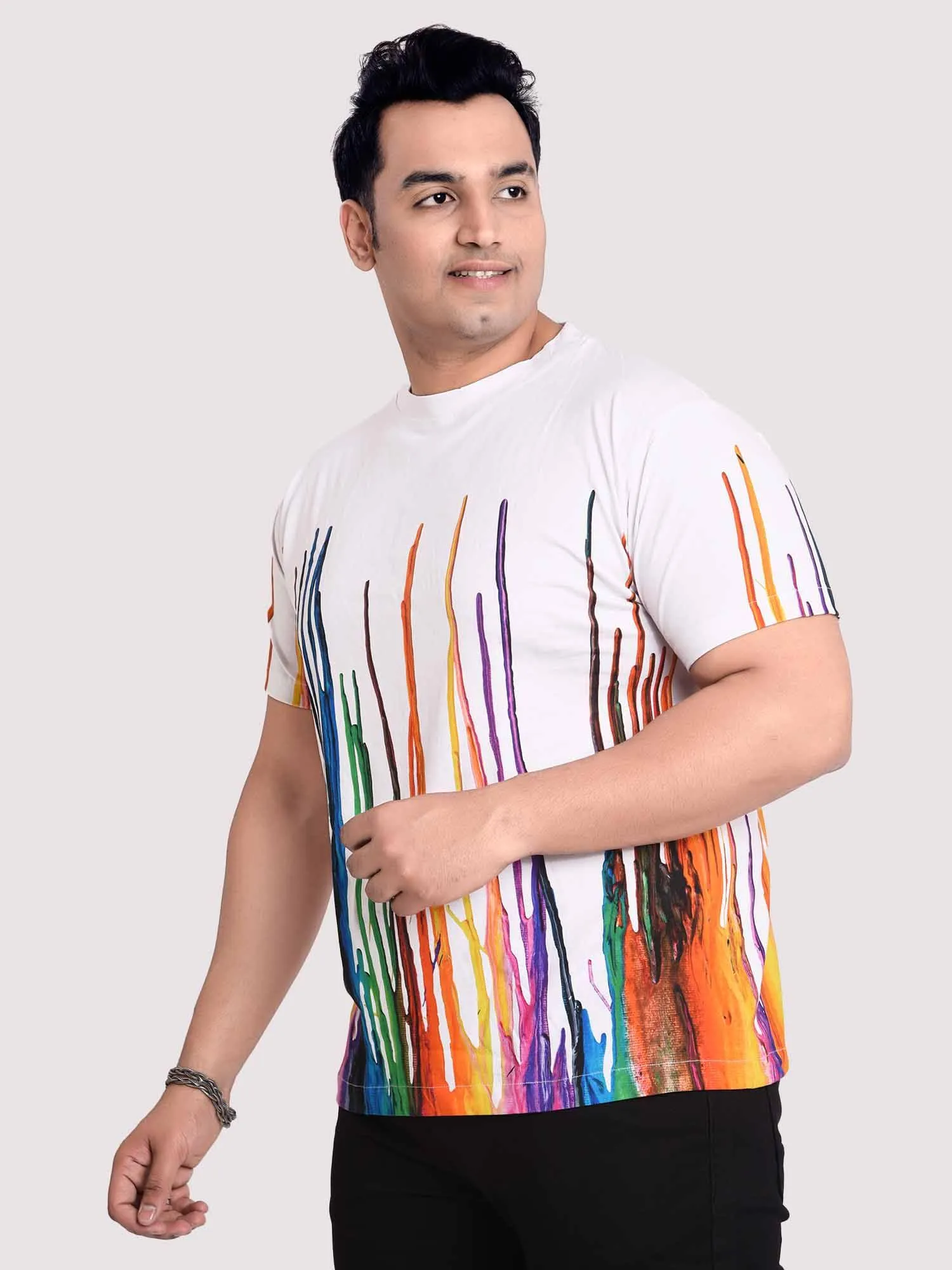 Dancing Fountain White Digital Printed Round Neck T-Shirt Men's Plus Size