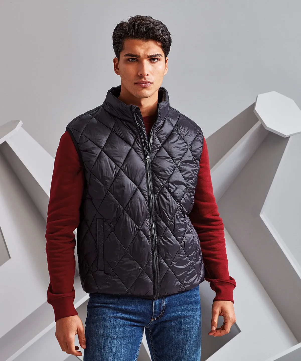 Diamond pane padded gilet | Black