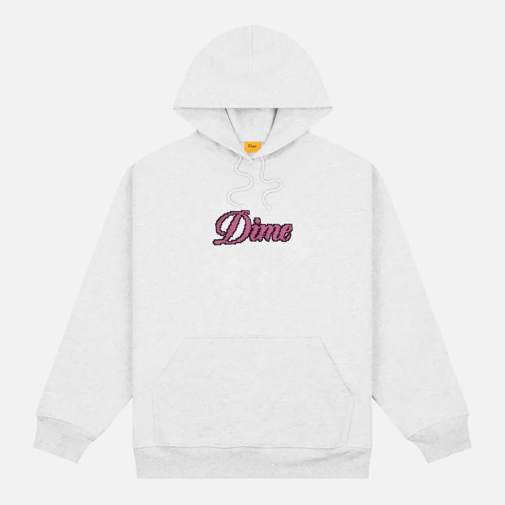 Dime MTL - Pixel Cursive Pullover Hooded Sweatshirt - Ash