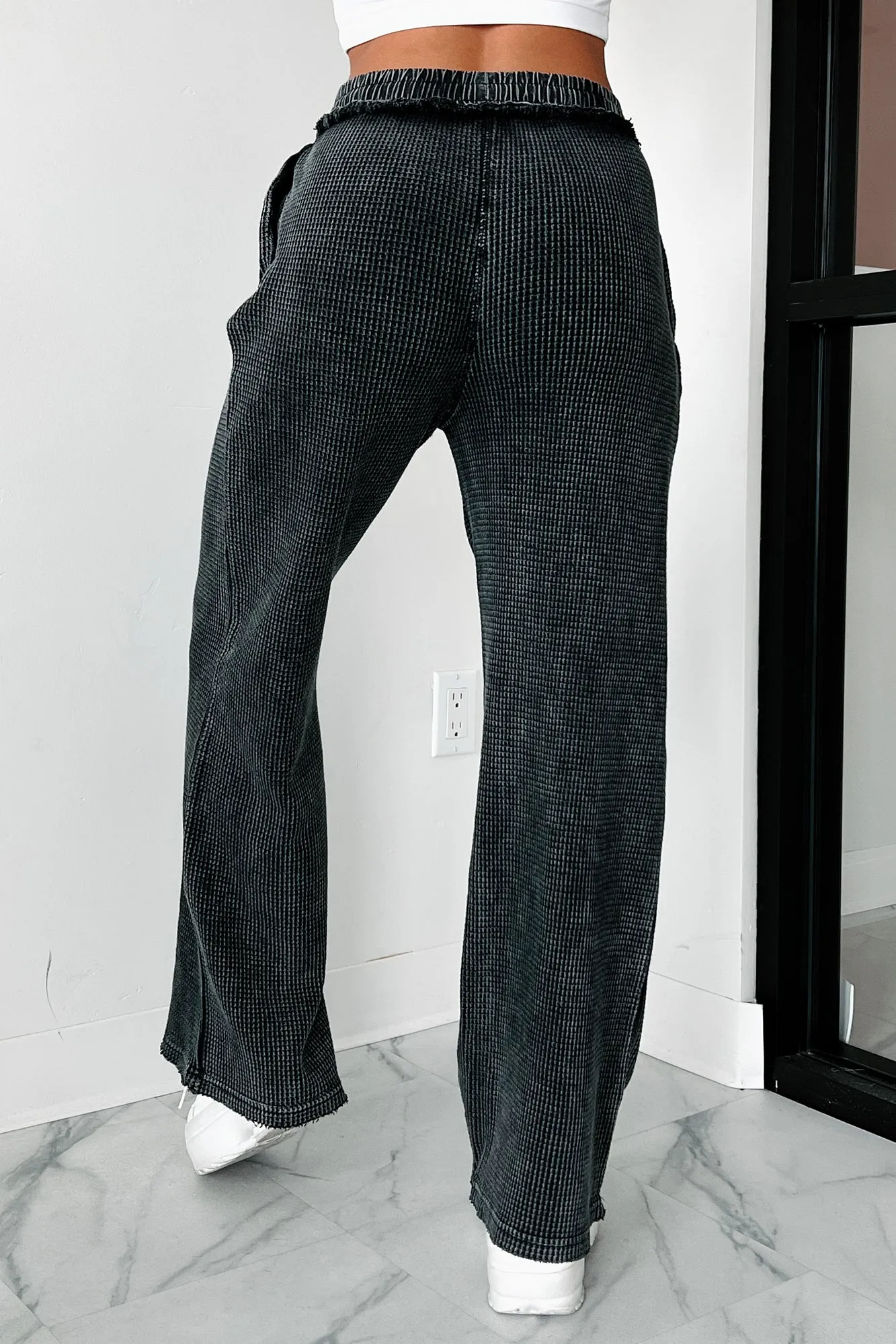 Distancing Myself Waffle Knit Lounge Pants (Black)