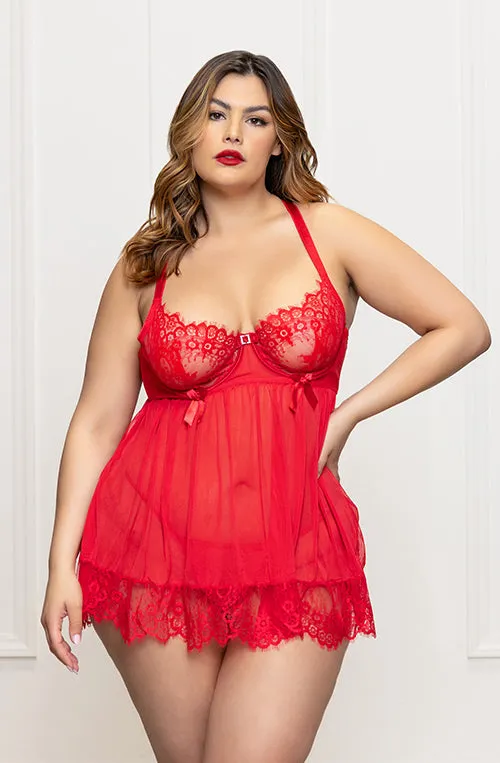 Elissa Lace and Mesh Babydoll Set