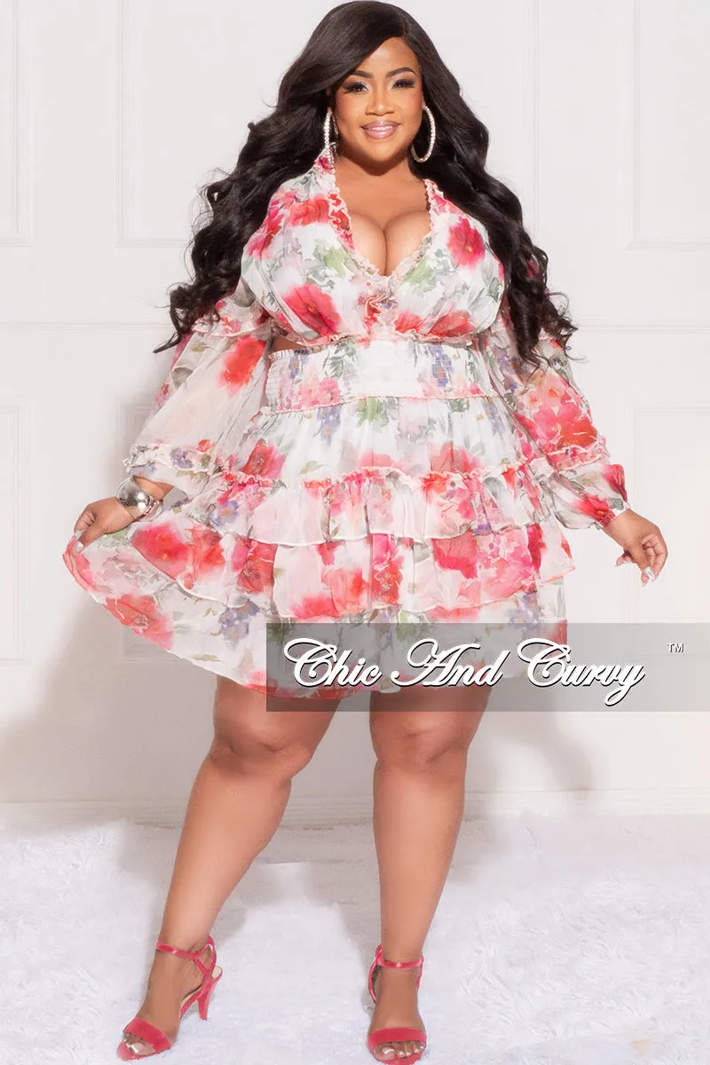 Final Sale Plus Size Chiffon Babydoll Dress in Pink Floral Print with Open Back