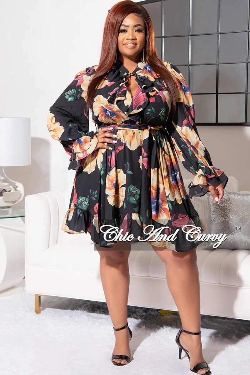 Final Sale Plus Size Chiffon Babydoll Skater Dress in Black Floral Print