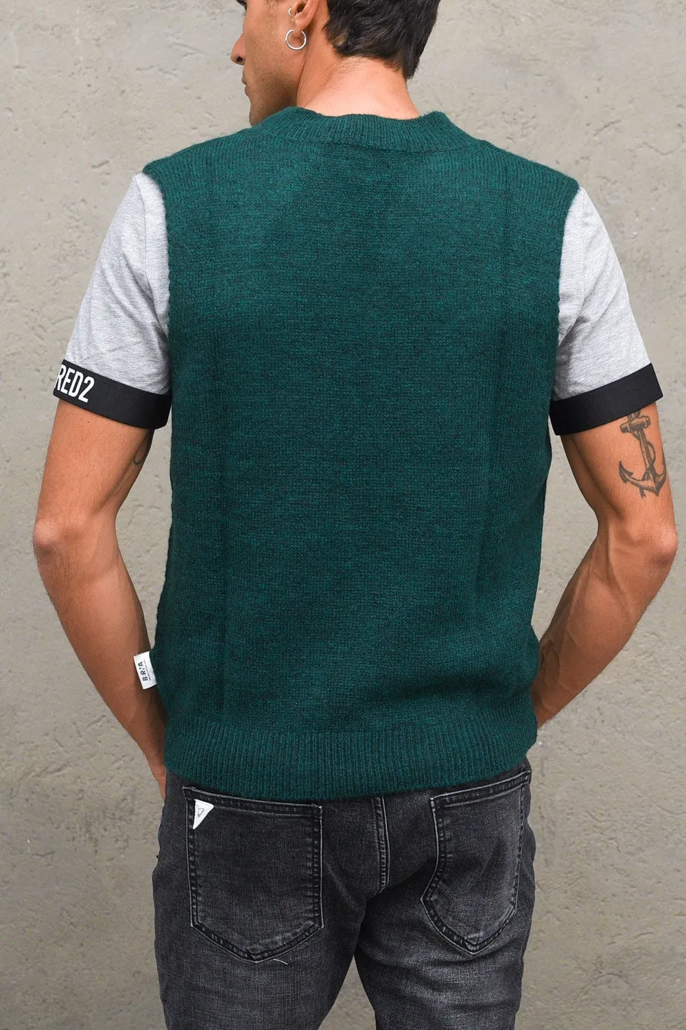 Gilet V Rasato Smagliature - Verde Bottiglia