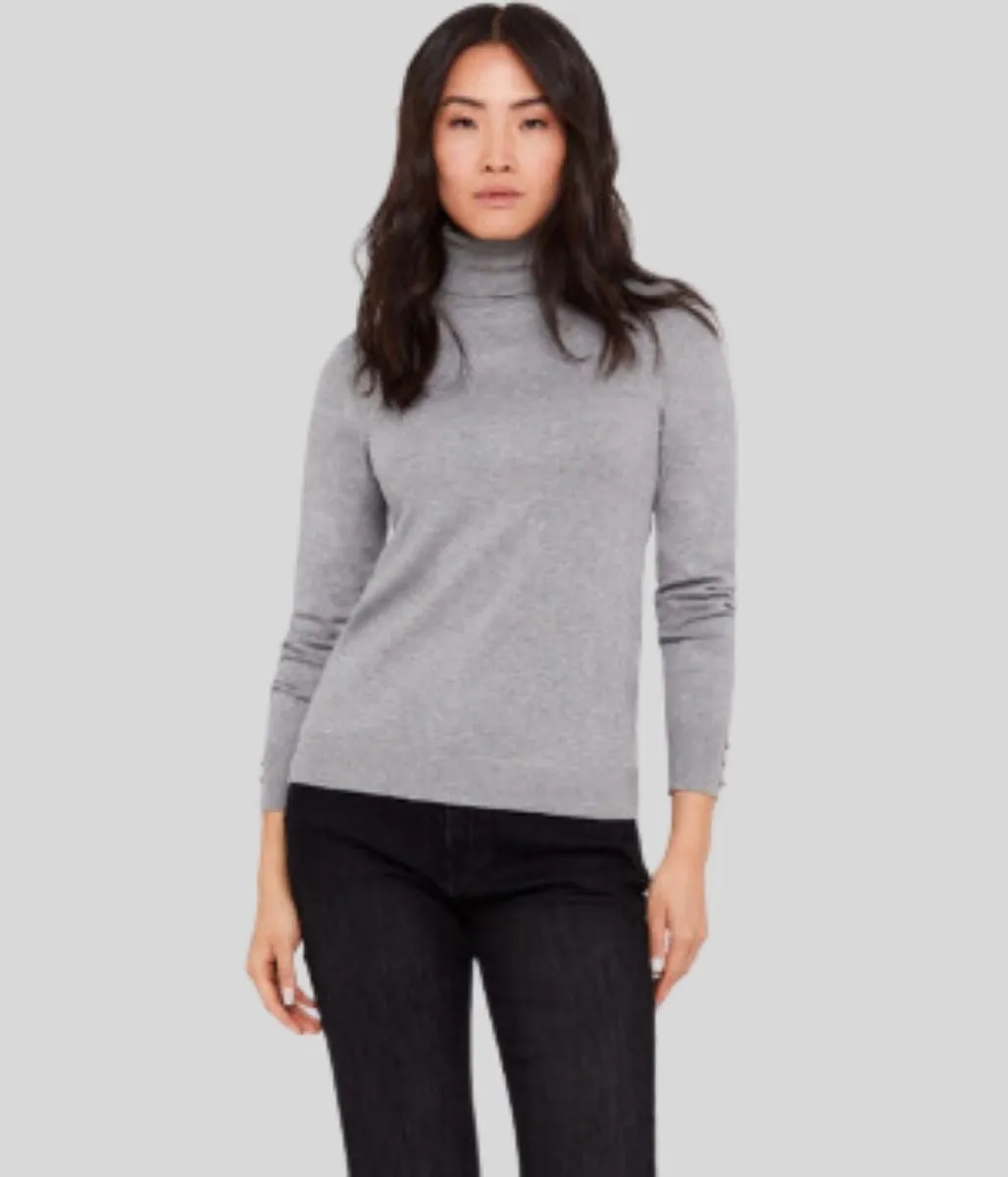 Grey Roll Neck Fine Knit Jumper