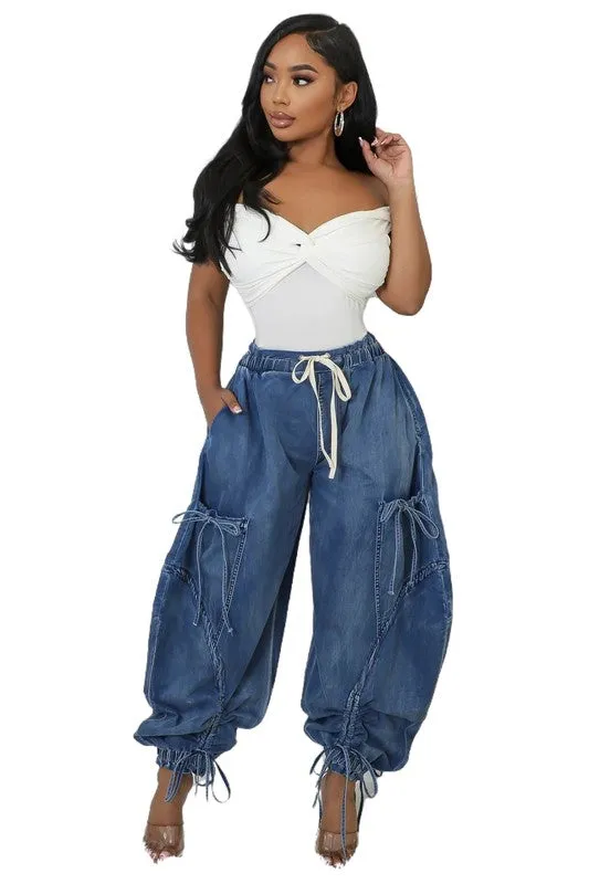 HAREM STYLE DENIM PANTS