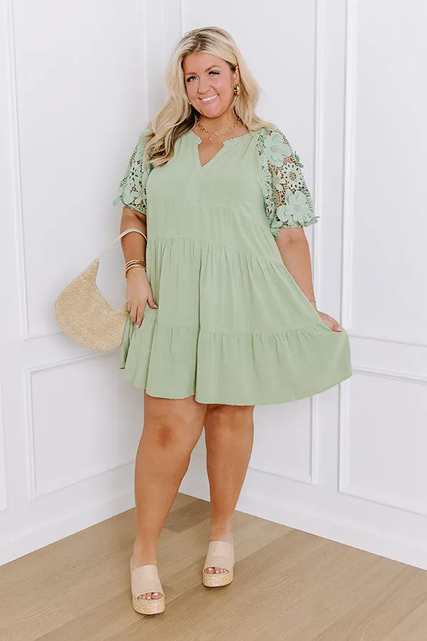 Heartfelt Happiness Babydoll Mini Dress in Sage Curves