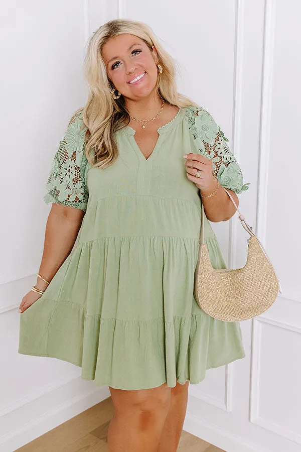 Heartfelt Happiness Babydoll Mini Dress in Sage Curves