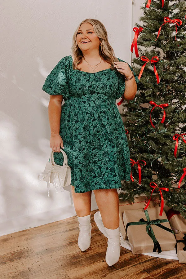 Holiday Happiness Jacquard Mini Dress in Hunter Green Curves