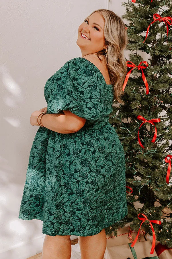 Holiday Happiness Jacquard Mini Dress in Hunter Green Curves