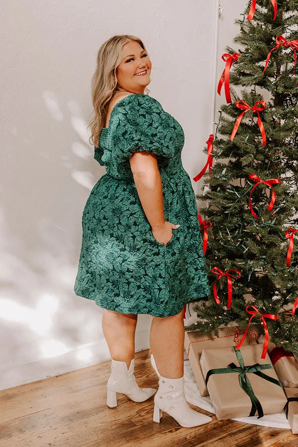 Holiday Happiness Jacquard Mini Dress in Hunter Green Curves